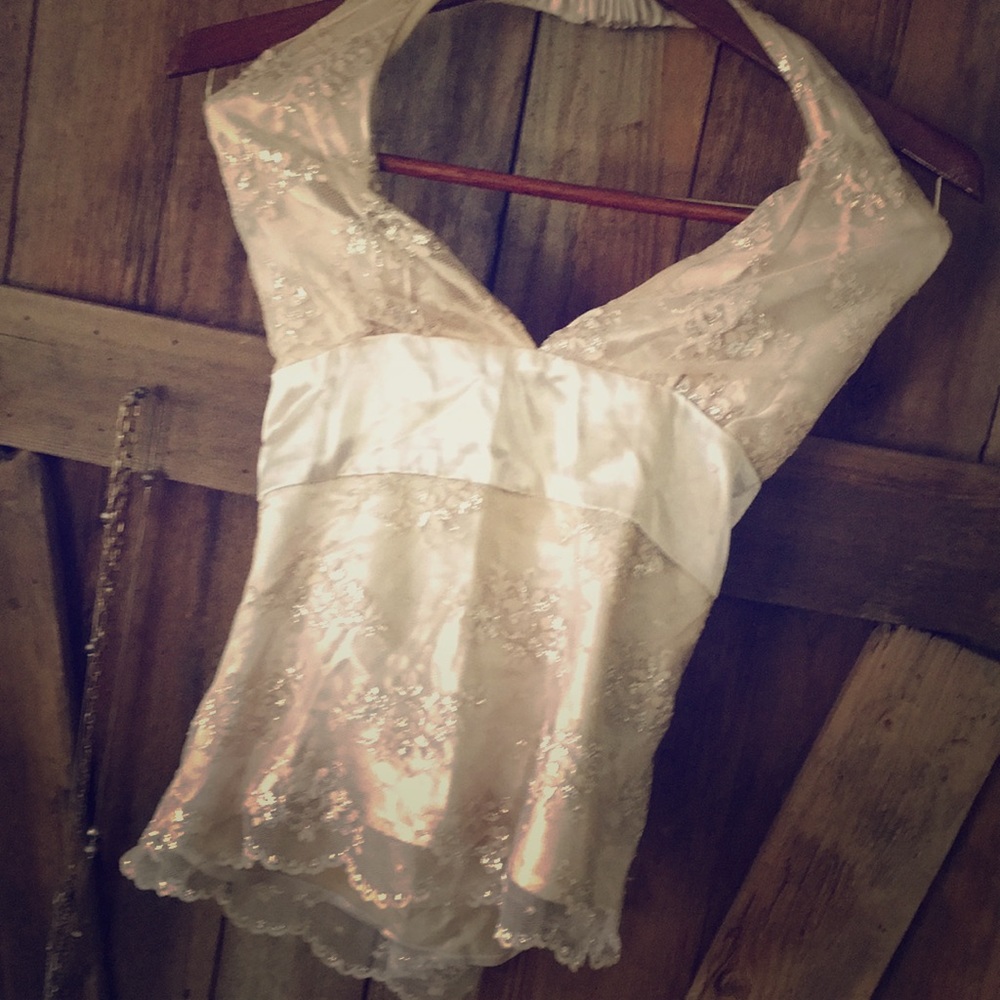Iridescent gold and silver backless top worn once